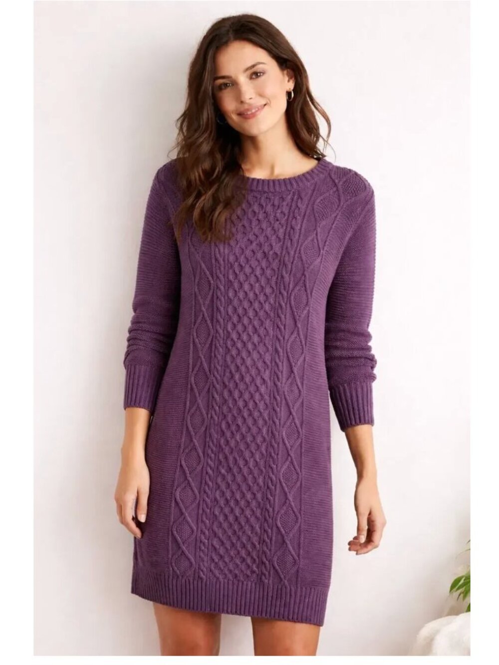 Pact Organic Cotton Sweater Dress Cable Knit XS Purple Fisherman Heritage NEW